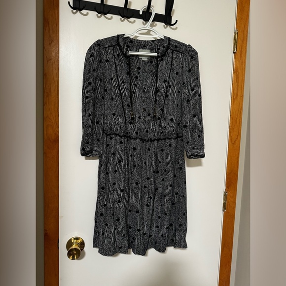 Maeve by Anthropologie Dress Galen Black White Print Pockets 3/4 Sleeves XSmall - Picture 3 of 7